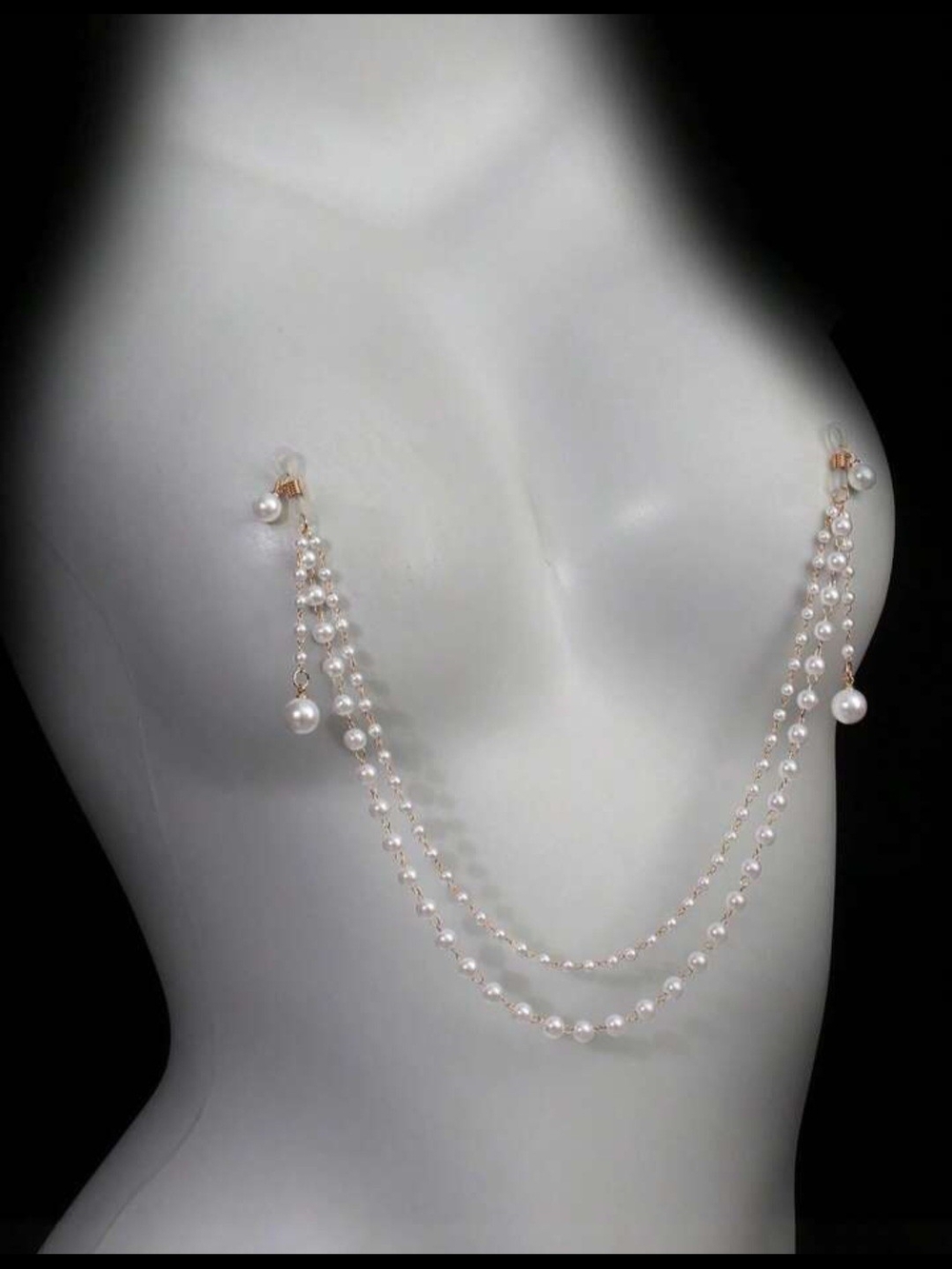 Coquette Pearl Nipple Piercing Chain Gold Tone Body Jewelry Bridal Boudoir Goth